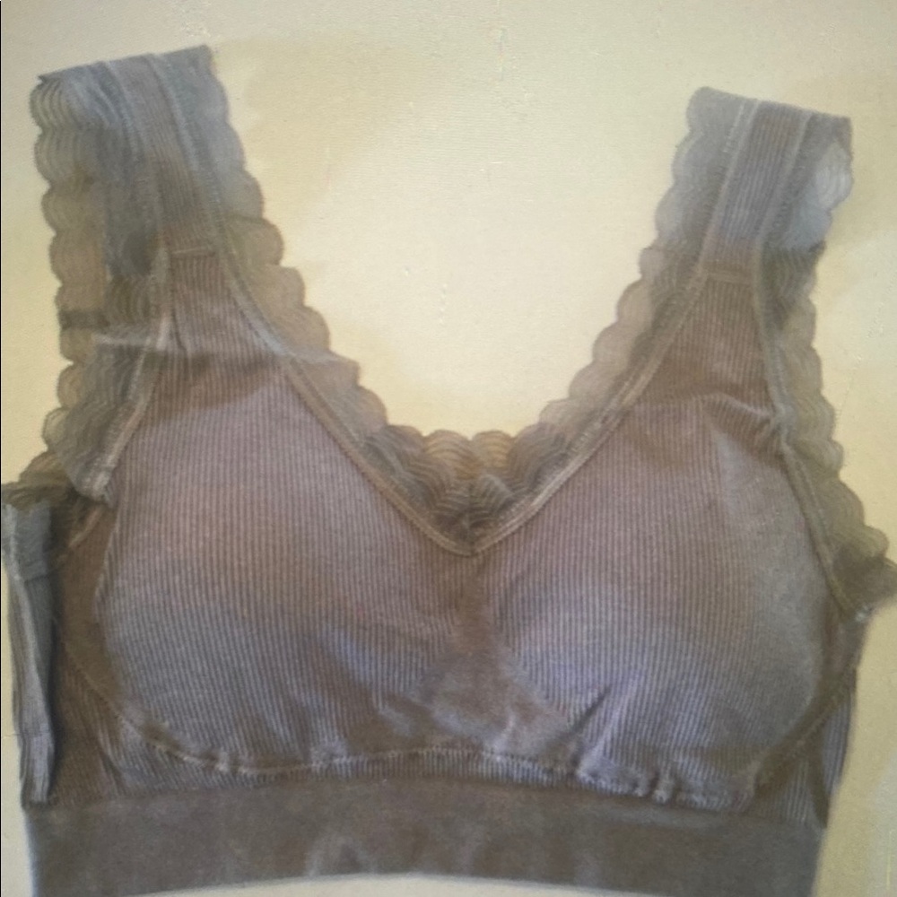 Gray Lace Trim Wireless Bra